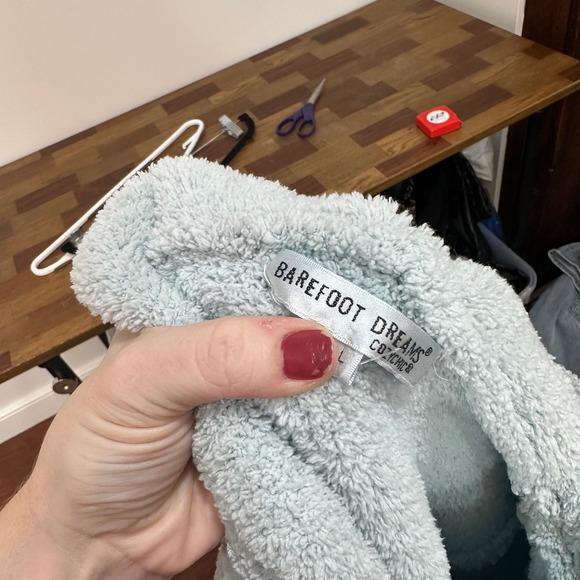 Barefoot Dreams Kids Cozy Chic Sweatshirt Large Hood Zip Fuzzy Knit Soft Blue - Picture 7 of 8